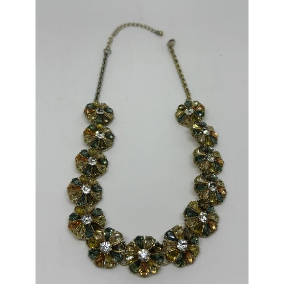 VTG Gold-Tone Floral Statement Necklace | Multi-Color Petals Rhinestone Centers - Picture 4 of 9